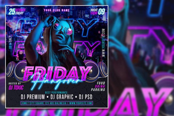 Friday Night Party Social Media Post Template: Editable PSD Flyer