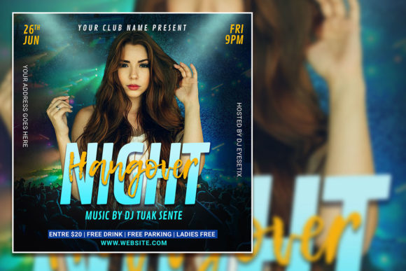 Modern Night Party Social Media Post: Editable PSD Flyer